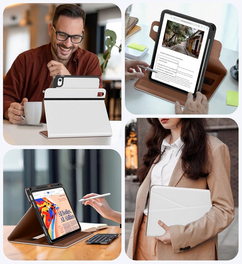 DTTO for iPad A16 Case, iPad 11th / 10th Generation Case (2025/2022), 360 Degree Rotating Premium Leather Folio Stand Cover with Pencil Holder, White - Image 5